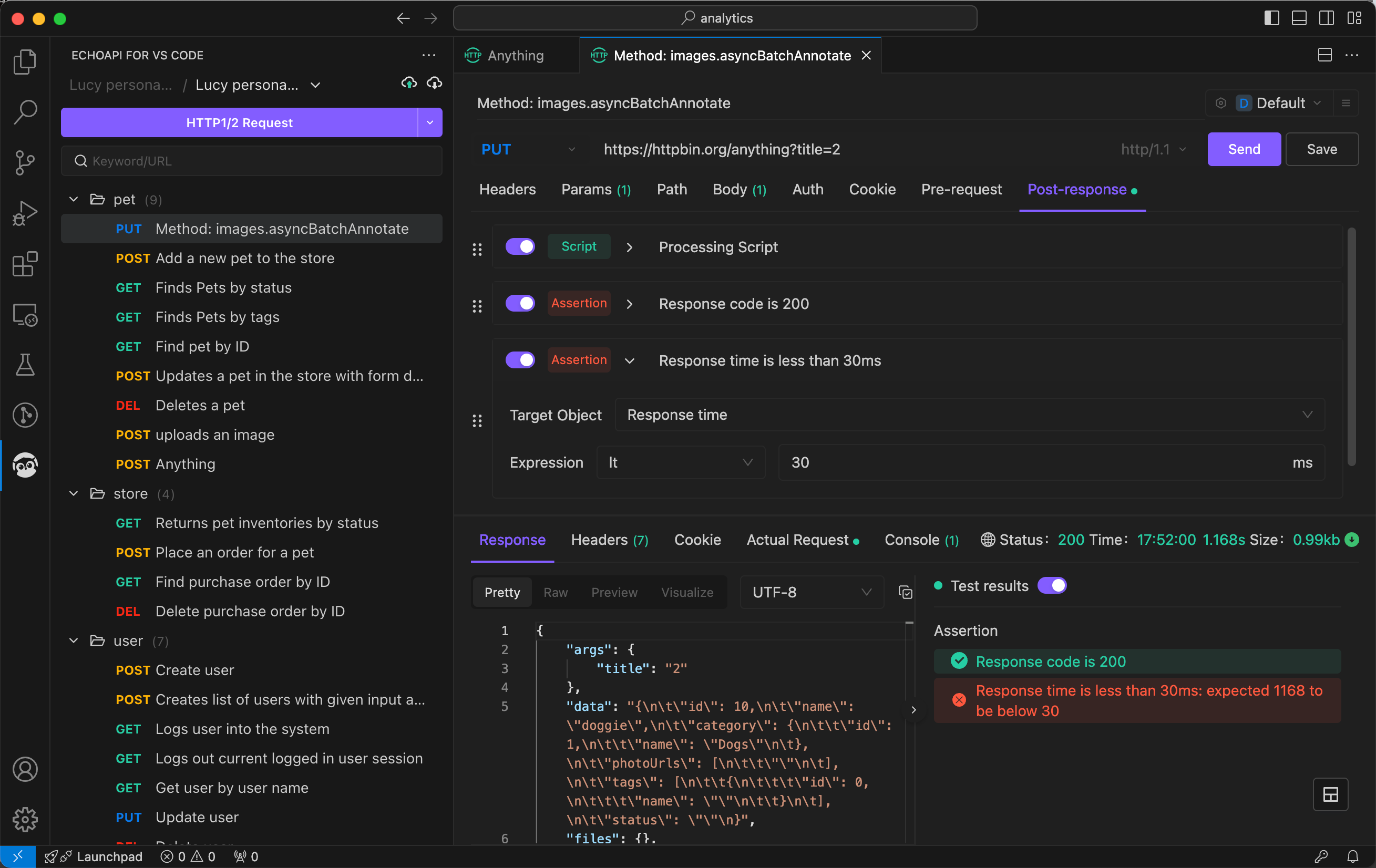 Testing in EchoAPI is straightforward and script-less