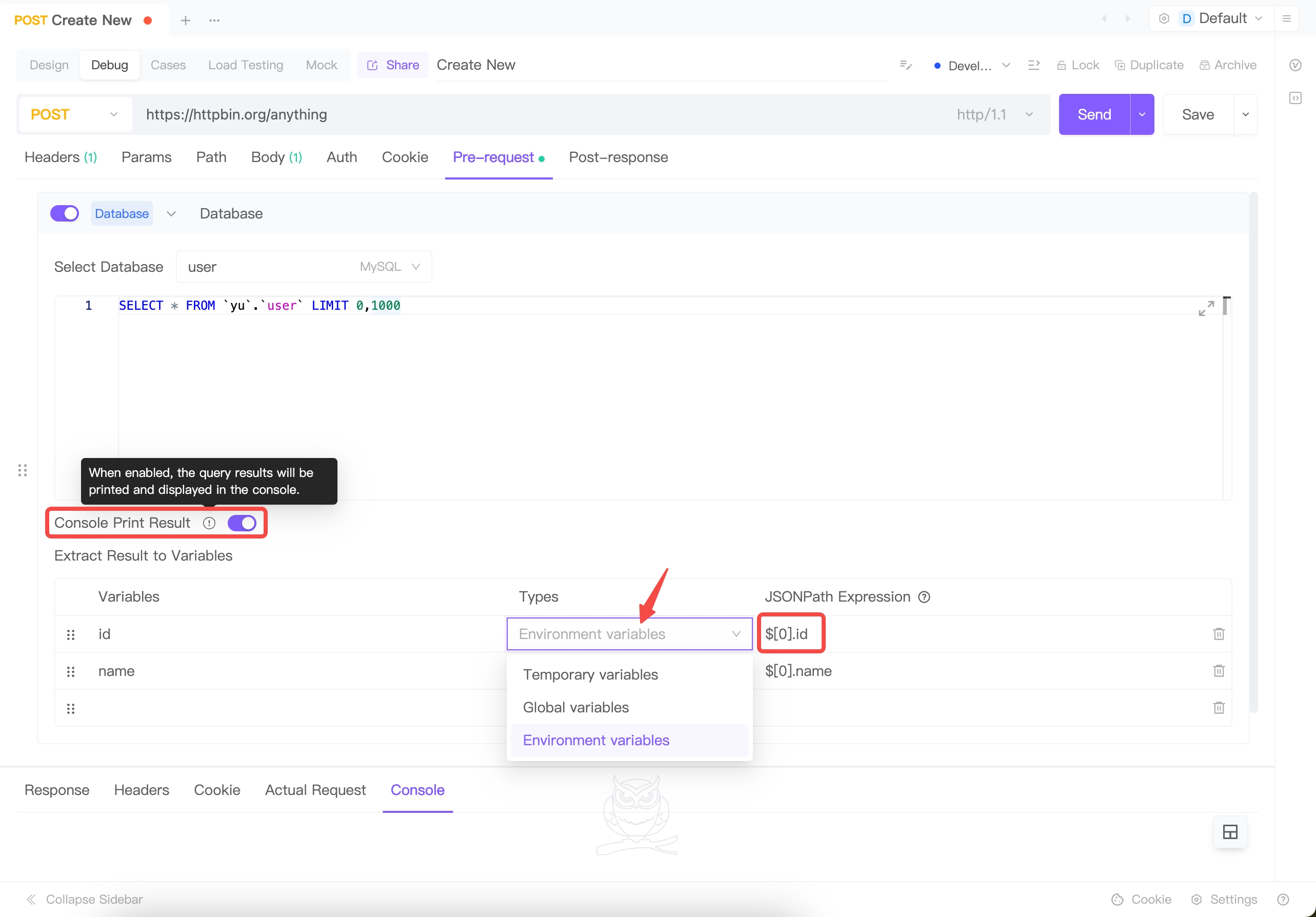 Applying Database Data to Pre-request and Post-response