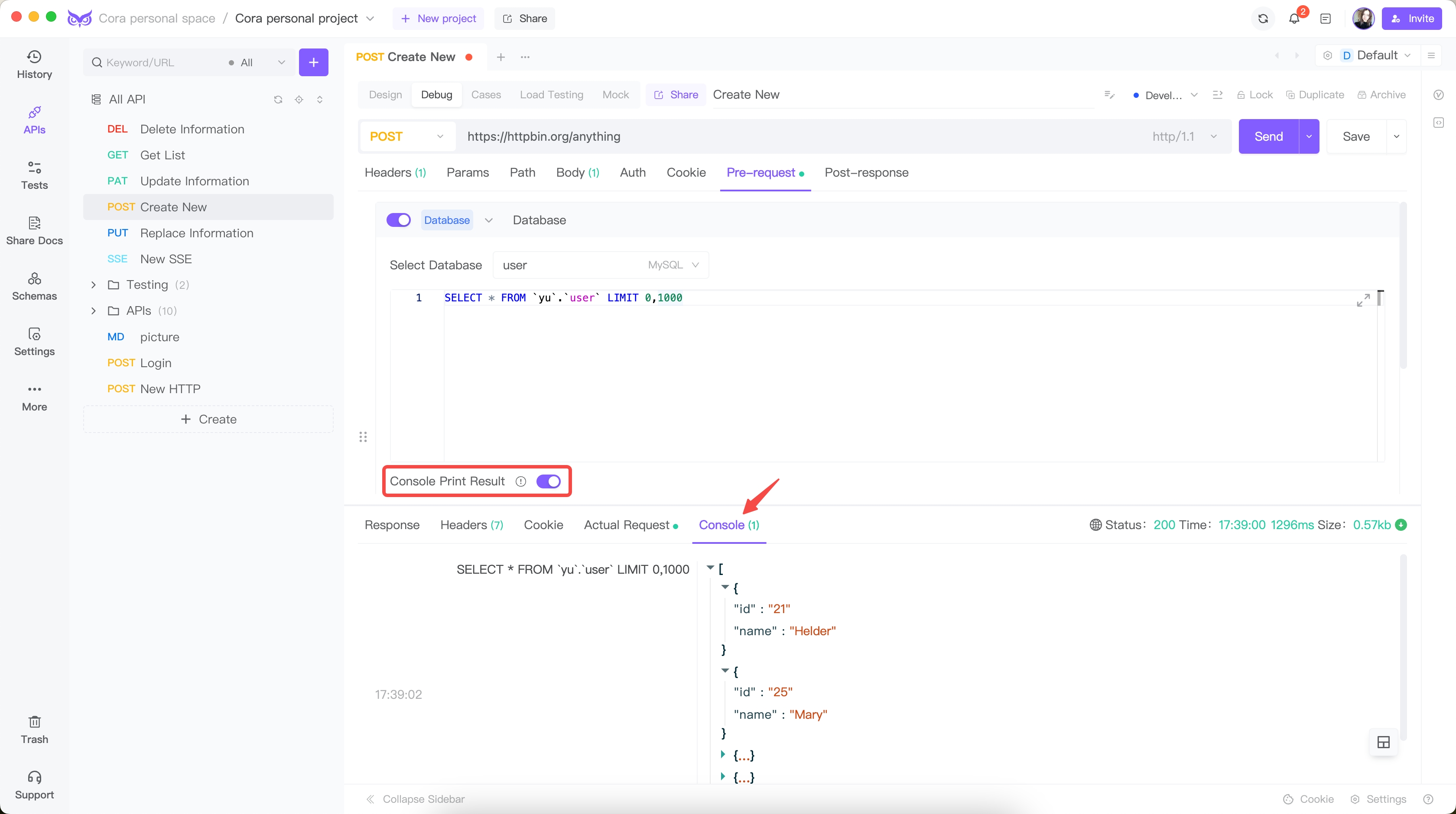 Applying Database Data to Pre-request and Post-response