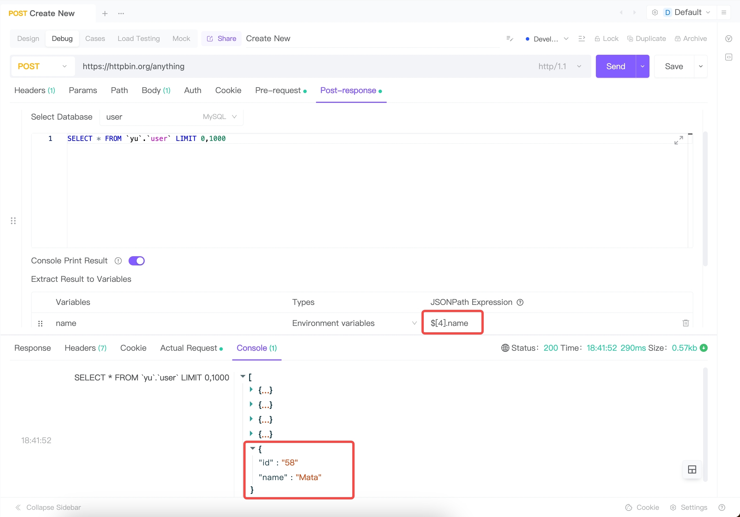 Applying Database Data to Pre-request and Post-response