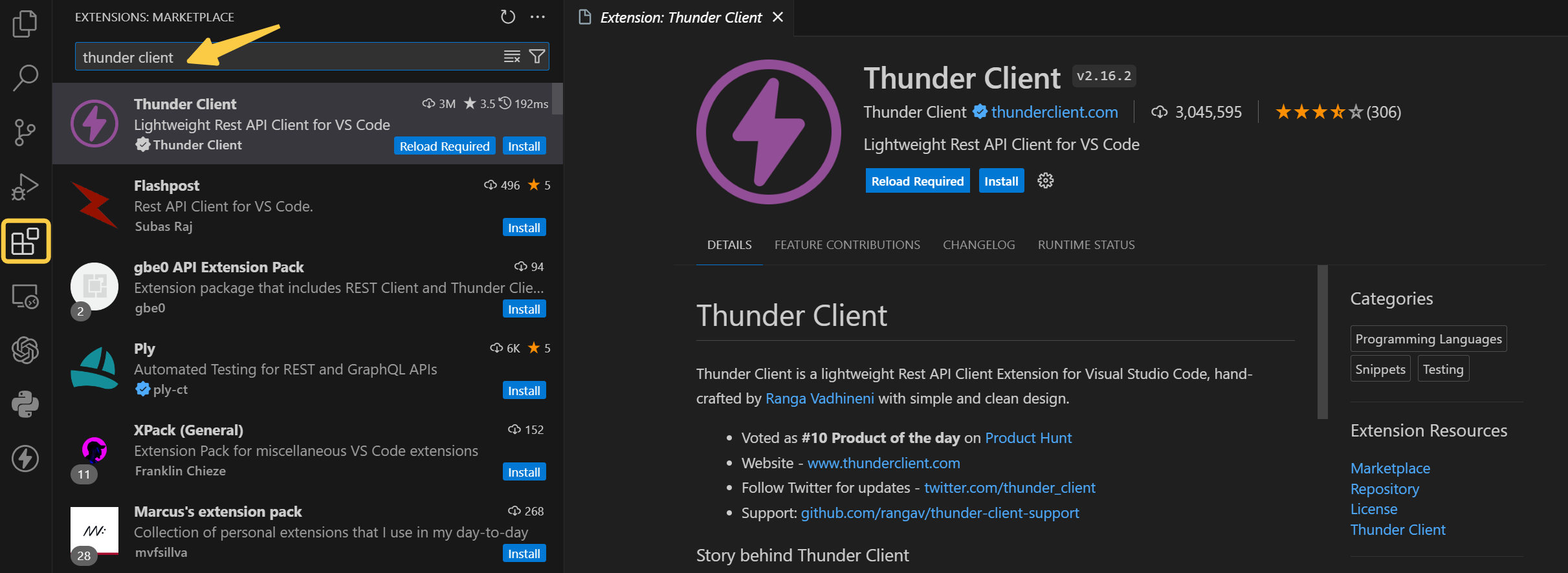 Install Thunder Client.png